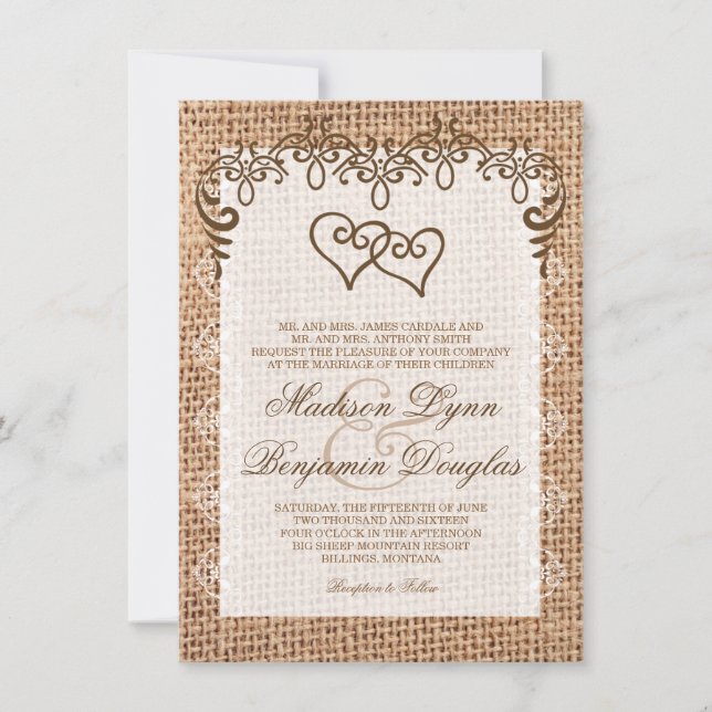 Einladungen für Hochzeiten in Rustikal Burlap (Vorderseite)