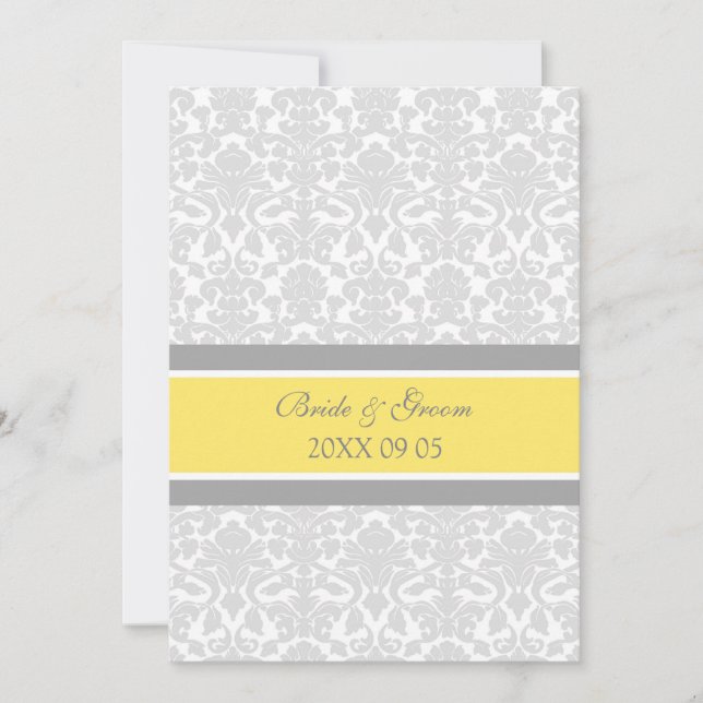 Einladungen für Hochzeiten Lemon Gray White Damask (Vorderseite)