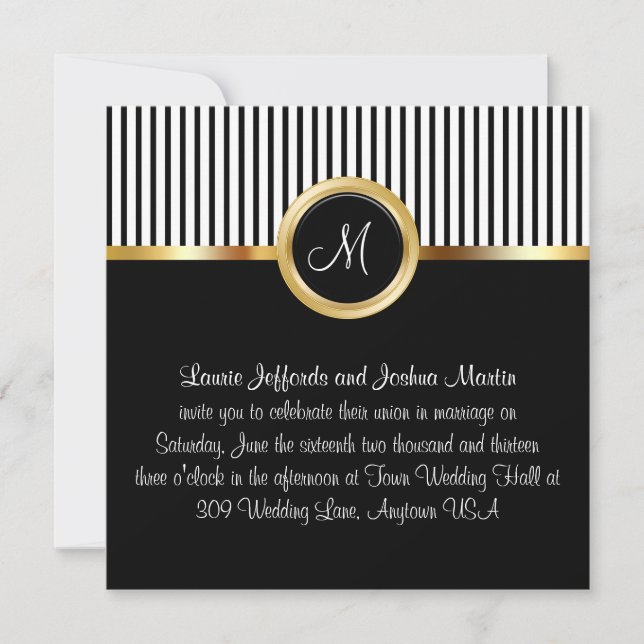 Einladungen für Hochzeiten Monogram Gold Black (Vorderseite)