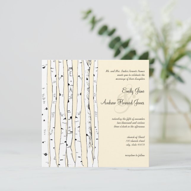 Einladungen für Hochzeiten von Cream Birch Tree (Stehend Vorderseite)