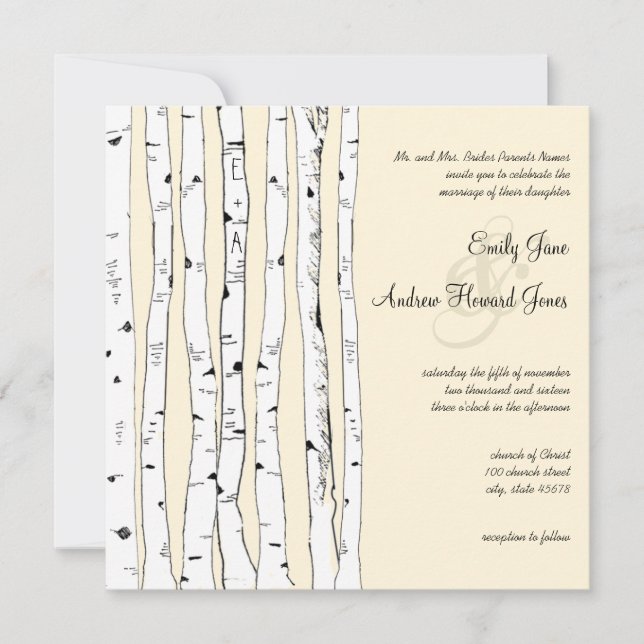 Einladungen für Hochzeiten von Cream Birch Tree (Vorderseite)