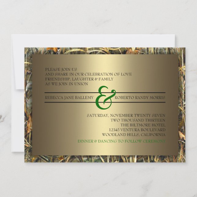 Einladungen für Hochzeiten von Grün- und Goldmedai (Vorderseite)