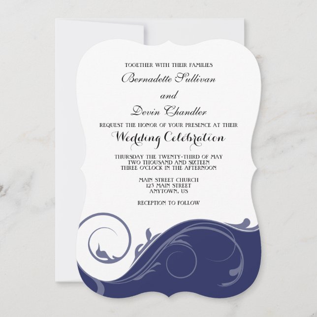 Einladungen für Hochzeiten von Navy Blue Floral Sw (Vorderseite)