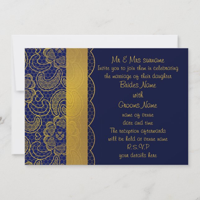 Einladungen für Hochzeiten von Navy Blue und Gold  (Vorderseite)