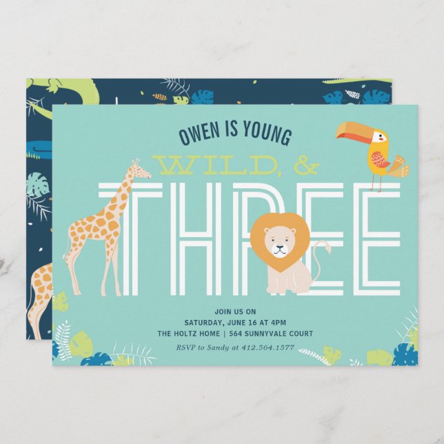 Einladungen für Jung, Wild und Drei Jungen zum Geb (Vorne/Hinten)