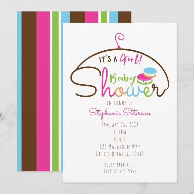 Einladungen für kleine Macaroons-Mädchen-Dusche (Vorne/Hinten)