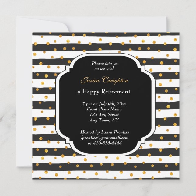 Einladungen für moderne Stripe- und Dots-Pensionie (Vorderseite)