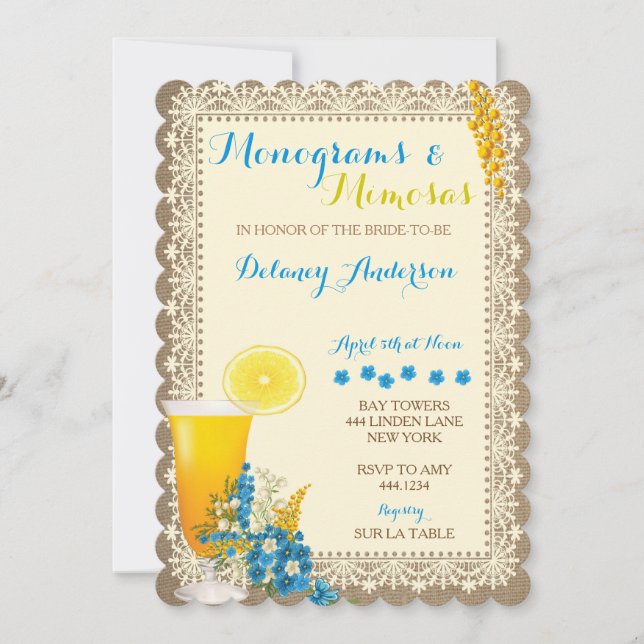 Einladungen für Monogramme und Mimosas-Bridal-Dusc (Vorderseite)