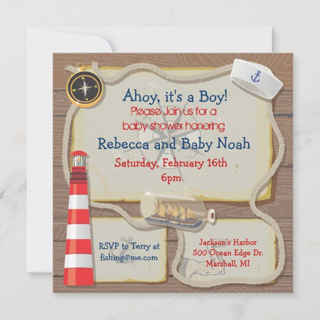 Einladungen für Nautical Sailor Baby Shower (Vorderseite)