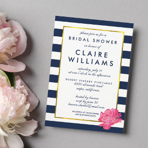 Einladungen für Navy Stripe & Pink Peony Bridal