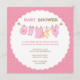 Einladungen für Pink Baby Clothes Line Dusche