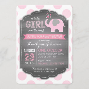 Einladungen für Pink Elephant und Dots Baby Dusche