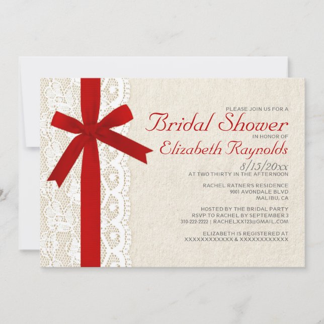 Einladungen für Red Bow & Lace Bridal (Vorderseite)