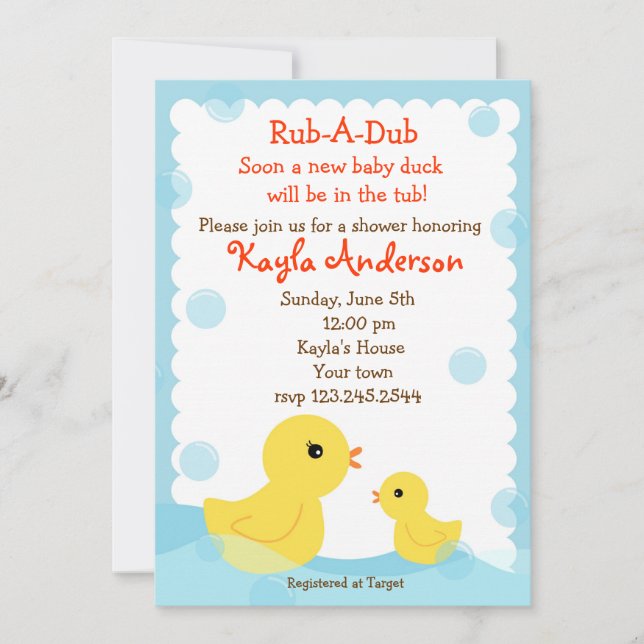 Einladungen für Rubber Ducky Baby Shower (Vorderseite)