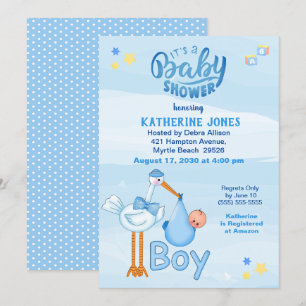 Einladungen für Storch- und Baby Boy Shower
