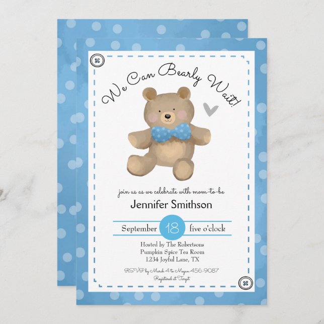 Einladungen für Teddy Bear Baby Shower (Vorne/Hinten)