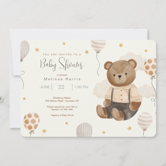 Einladungen für Teddy Bear Baby Shower (Vorderseite)