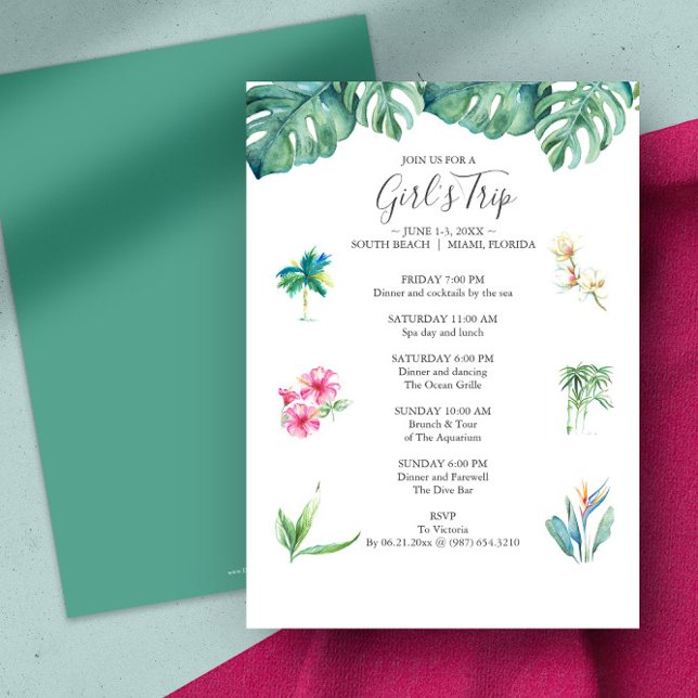 Einladungen für tropischen Junggeselinnen-Abschied (bachelorette party invitations Miami or Palm Springs tropical )
