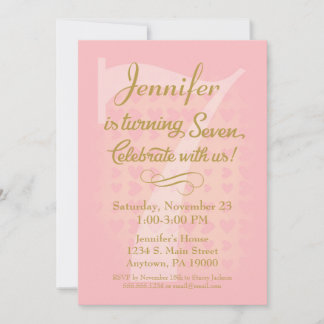 Einladungen Mädchen am 7. Geburtstag Pink Goldene