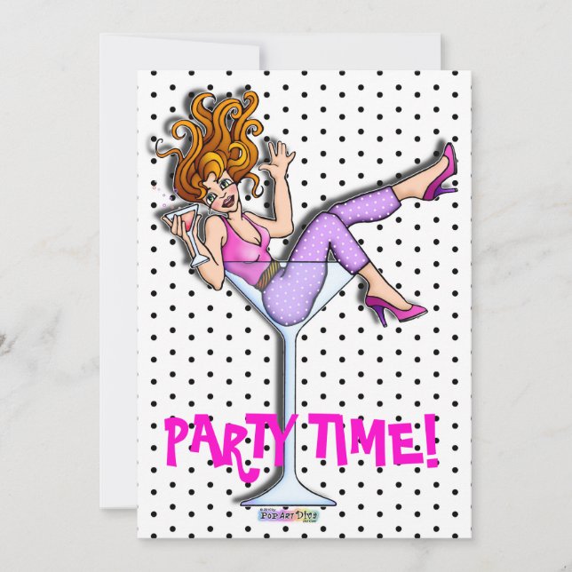 Einladungen - Mädchen in einem Martini, Lil Rot (Vorderseite)