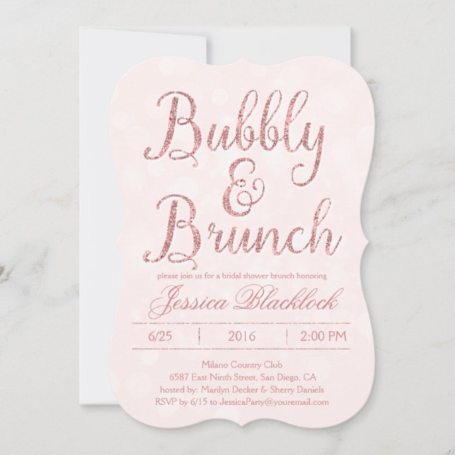 Einladungen mit rosa Bubbly und Brunch Bridal (Vorderseite)