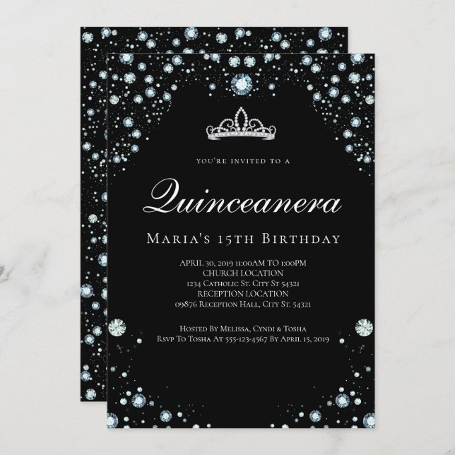 Einladungen von Black and Diamond Quinceanera (Vorne/Hinten)