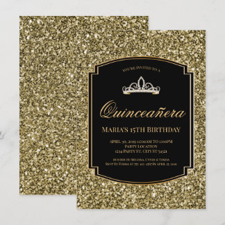 Einladungen von Gold und Black Glitzer Quinceañera