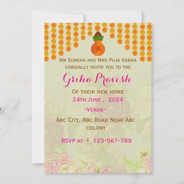 Einladungen von Grihapravesh (Vorderseite)