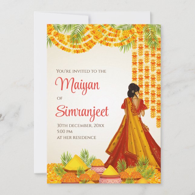Einladungen von Haldi & Pithi Einladungen Maiyan (Vorderseite)