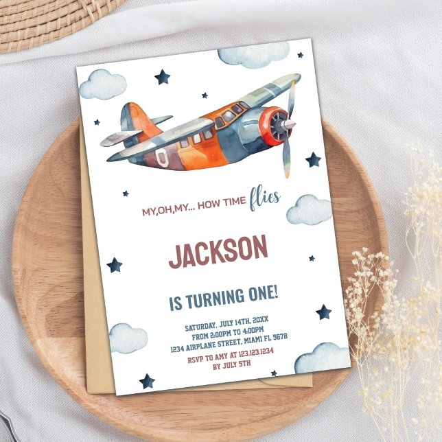 Einladungen von Orange Airplane zum Geburtstag (Orange Airplane Birthday Invitations)