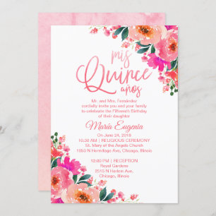 Einladungen von Quinceanera Hot Pink Floral