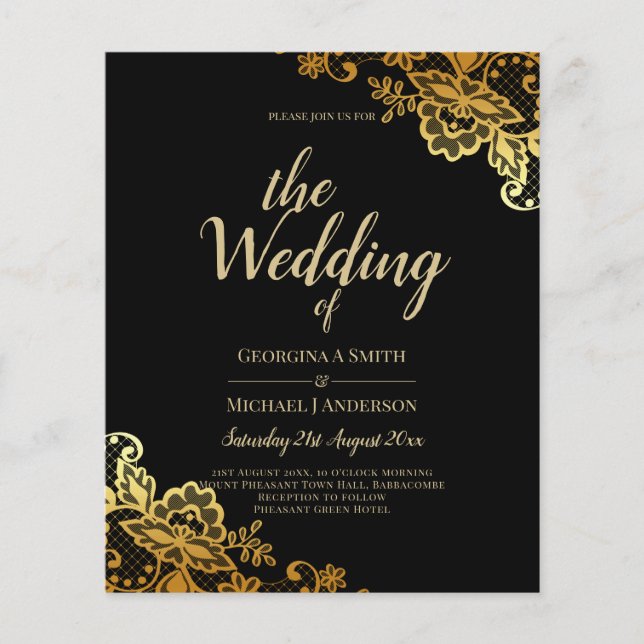 Einladungen zu Black Gold Lace Hochzeiten Flyer (Vorne)