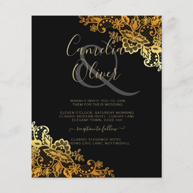 Einladungen zu Black Gold Lace Hochzeiten Flyer (Vorne)