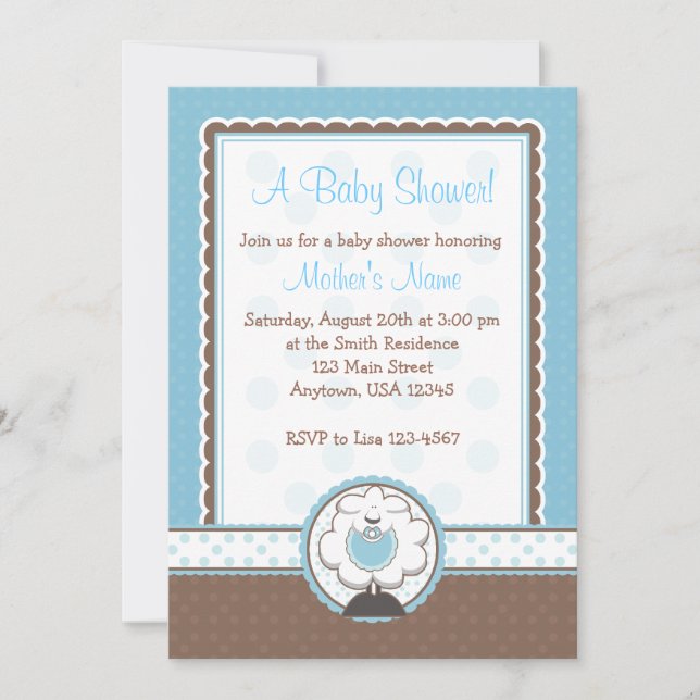 Einladungen zu Boy Sheep Blue & Brown Baby Shower (Vorderseite)