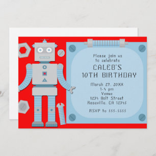 Einladungen zu Boys Red Robot Custom Birthday Part