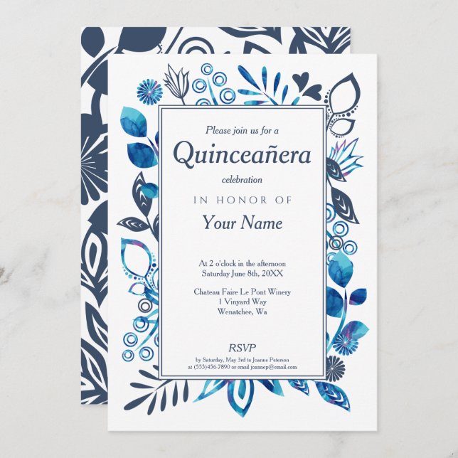 Einladungen zu Crystal Blue Quinceñera (Vorne/Hinten)