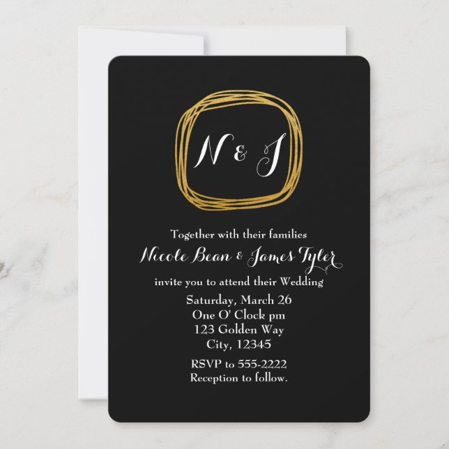Einladungen zu einer Hochzeit mit Gold Foil Scribb (Vorderseite)