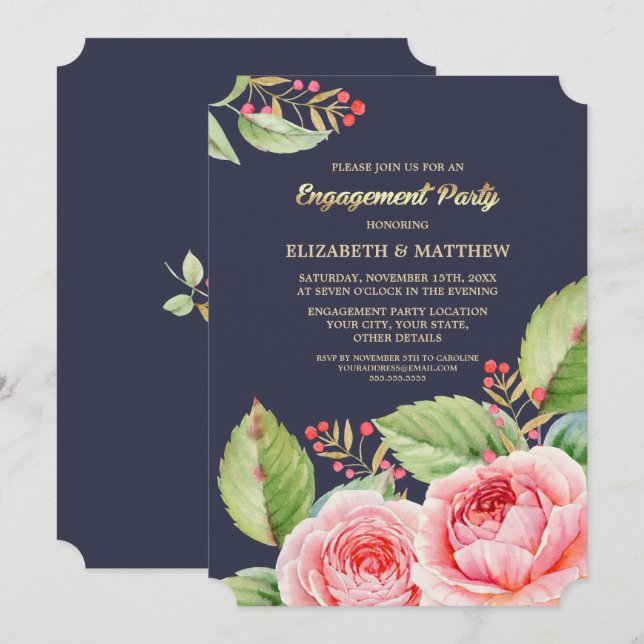 Einladungen zu floralen Aquarellfarben (Vorne/Hinten)