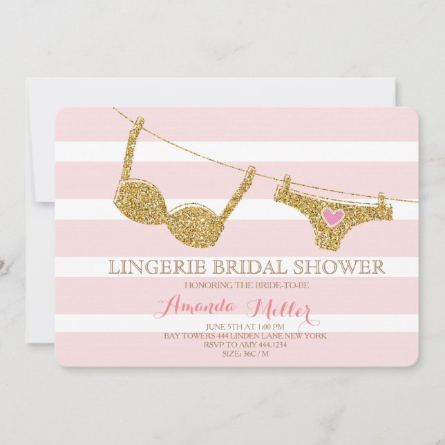 Einladungen zu Gold und Pink Lingerie Bridal Dusch (Vorderseite)