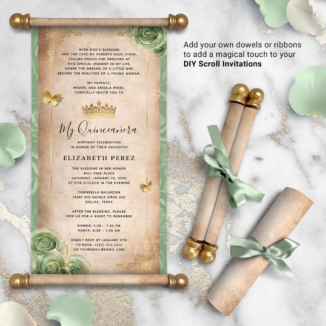 Einladungen zu Gold und Sage Green Quince DIY Scro (How will you present your DIY scrolls? There are so many creative possibilities!)