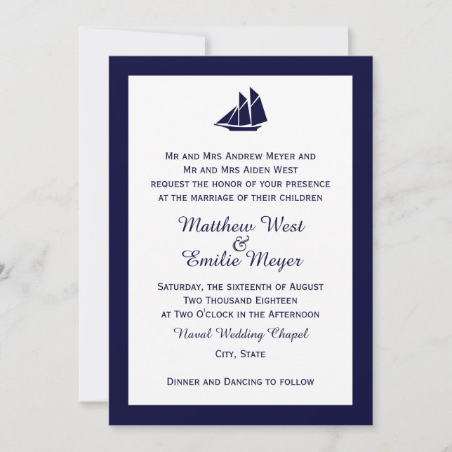 Einladungen zu Hochzeiten der Nautical Navy Blue S (Vorderseite)