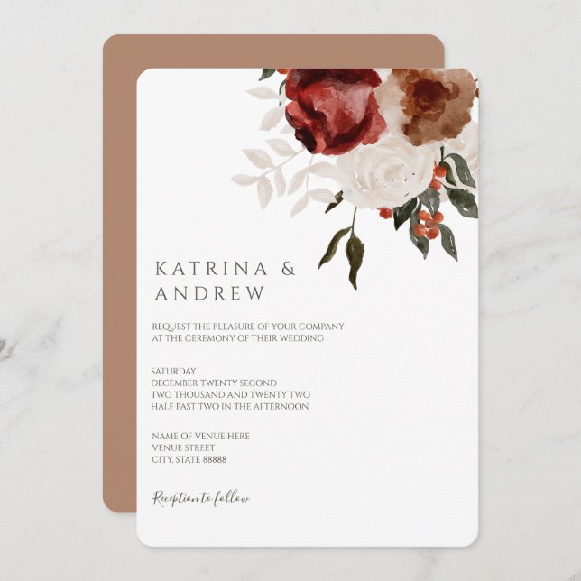 Einladungen zu Hochzeiten in Aquarellfarben (Vorne/Hinten)