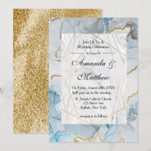 Einladungen zu Hochzeiten in Dusty Blue und Gold M