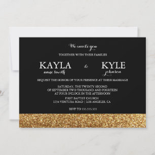 Einladungen zu Hochzeiten in Schwarz und Gold-Glit