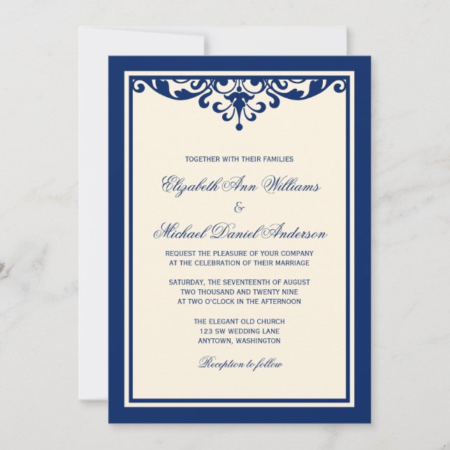 Einladungen zu Hochzeiten von Marineblau und Elfen (Vorderseite)