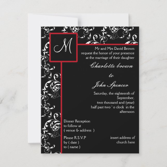 Einladungen zu Hochzeiten von Red Black Damask (Vorderseite)