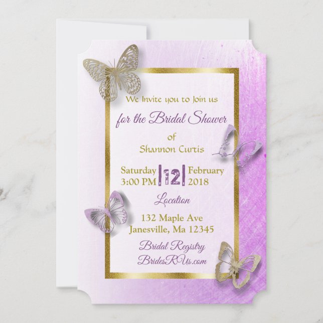Einladungen zu Lavender und Gold Butterfly Bridal (Vorderseite)