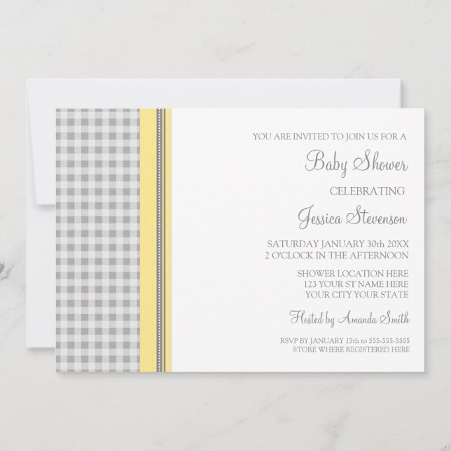 Einladungen zu Lemon Gingham Custom Baby Shower (Rückseite)