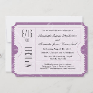 Einladungen zu lila VIP-Hochzeitstickets