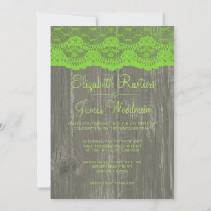 Einladungen zu Lime Green Rustic Lace & Wood Weddi